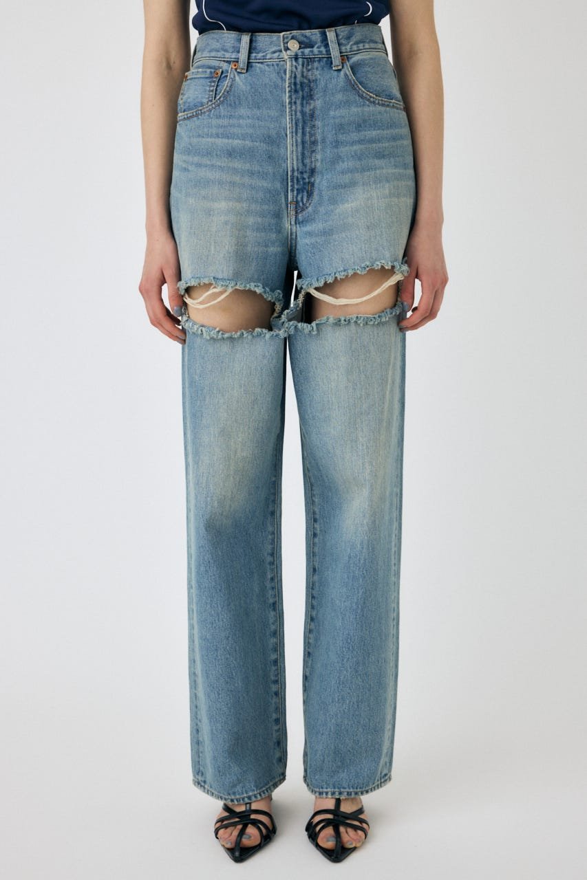 MOUSSY CUT OUT LOOSE ストレートデニム マウジー パンツ ジーンズ・デニムパンツ【送料無料】