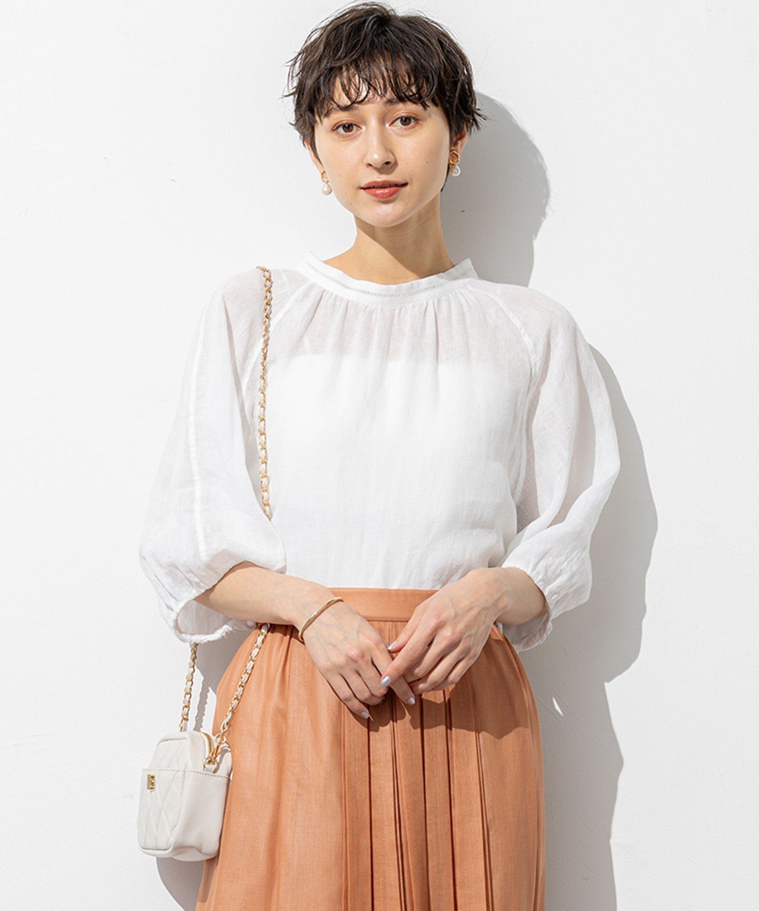 23区 L 【洗える】LIBECOリネン ボリュームスリーブ ブラウス ニジュウサンク トップス シャツ・ブラウス ホワイト パープル