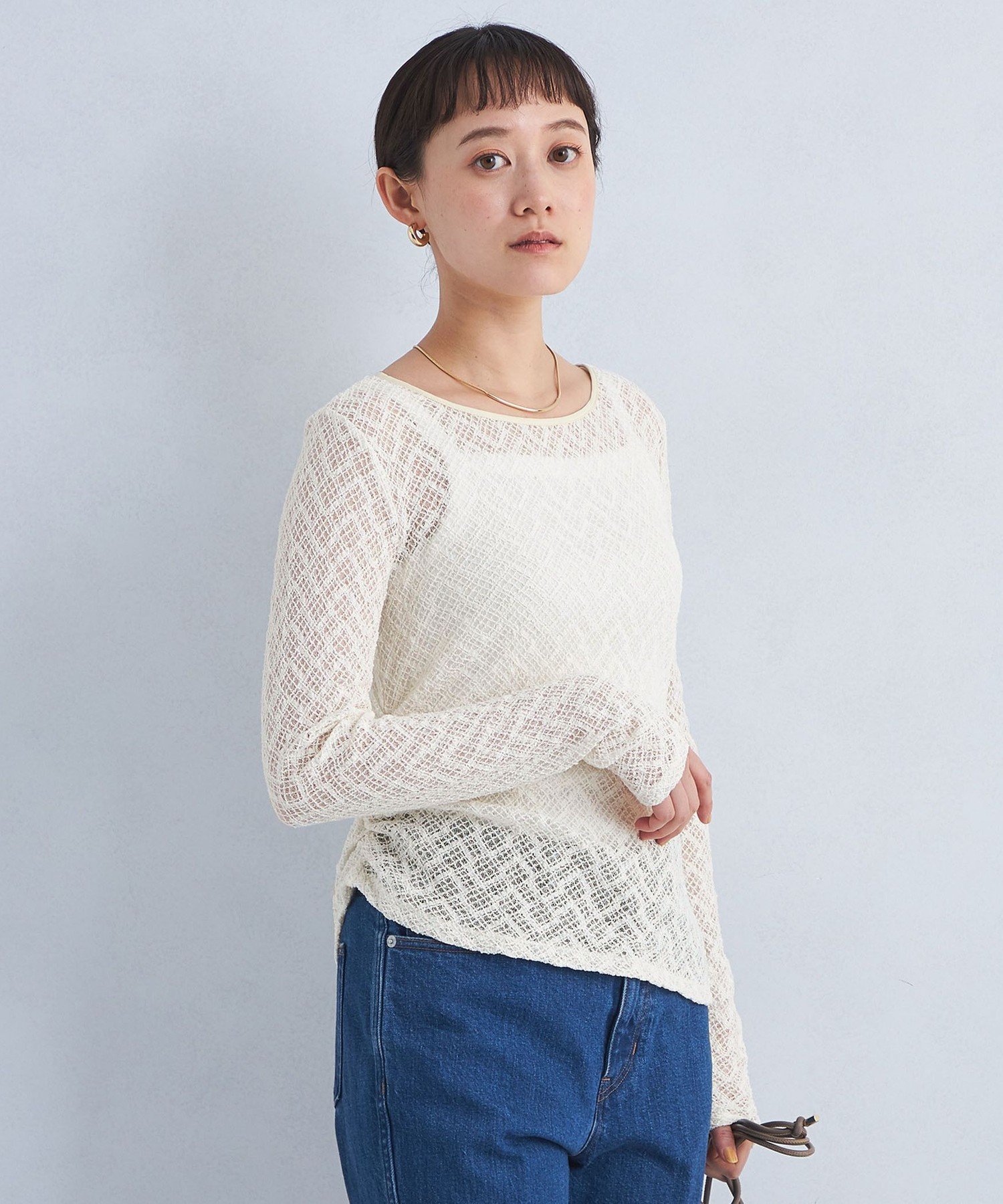 【SALE／50%OFF】UNITED ARROWS green label relaxing シアー レース プルオーバー カットソー ユナイテッドアローズ アウトレット トップス カットソー・Tシャツ ホワイト ブラック