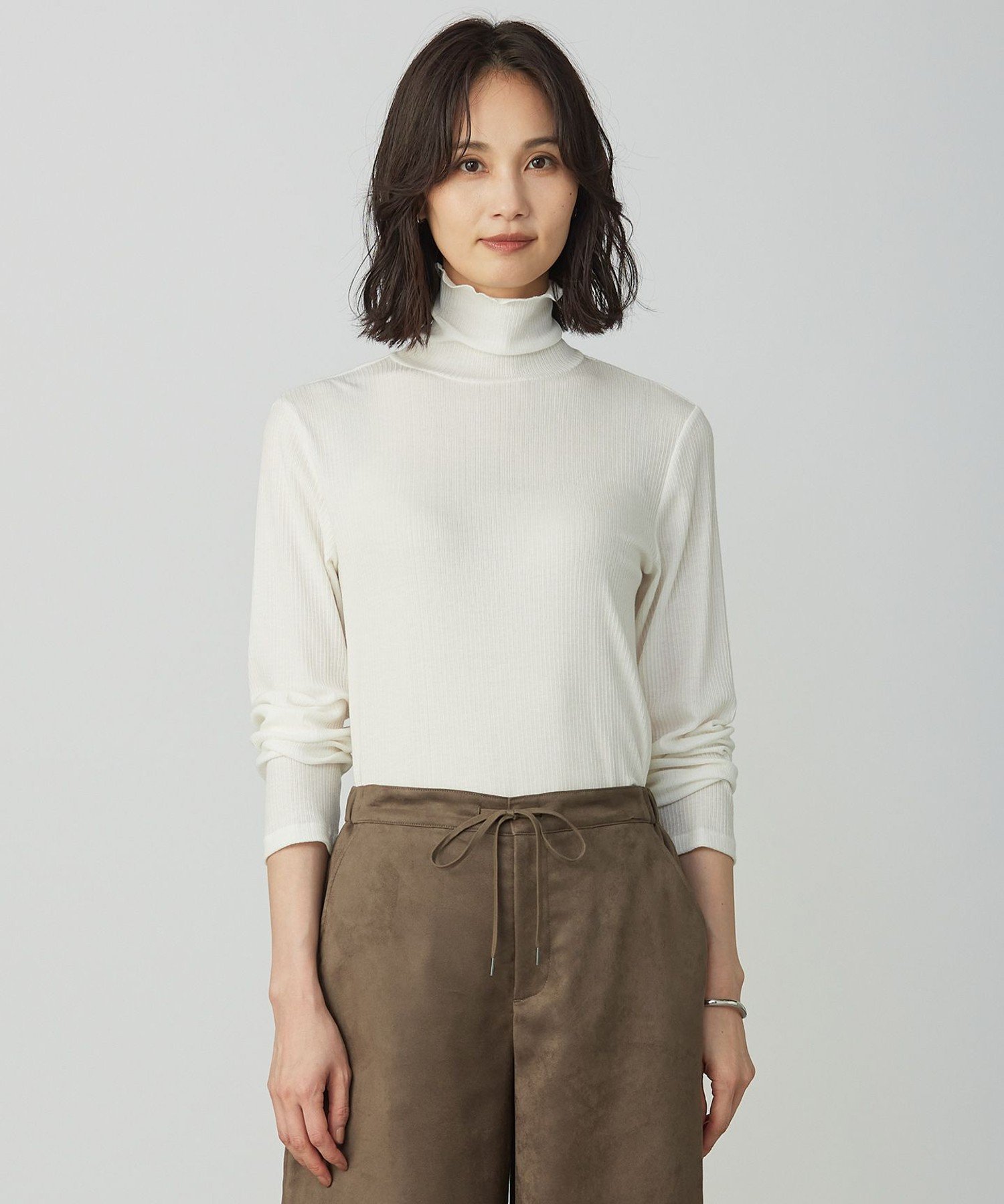 J.PRESS LADIES L カシミヤシルク シアーリブ タートル カットソー ジェイプレス トップス カットソー・Tシャツ ホワイト ブルー ブラウン