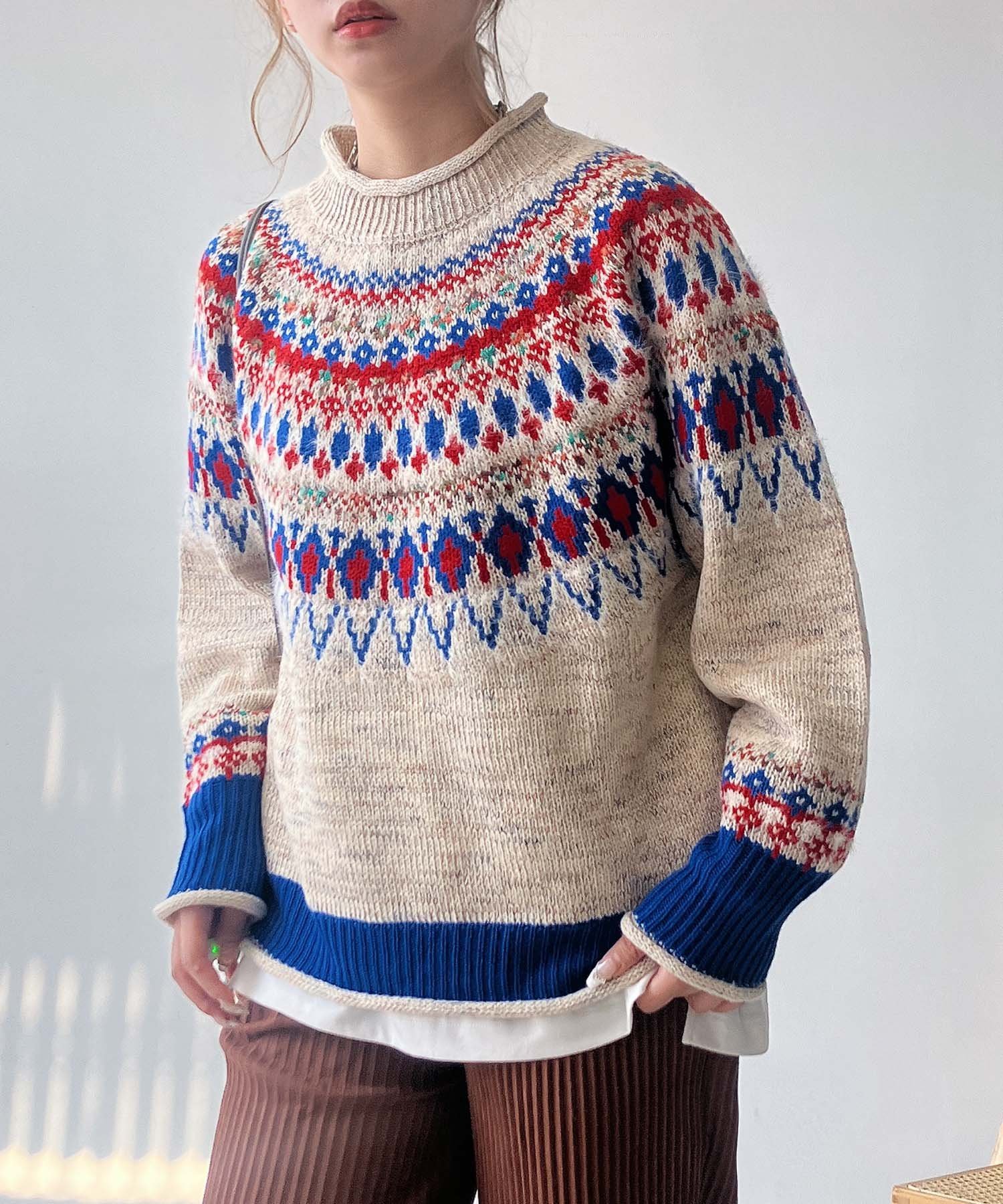 AS KNOW AS plus ◇球心あみあみ配色ニットプルオーバー アズノゥアズプラス トップス ニット【送料無料】