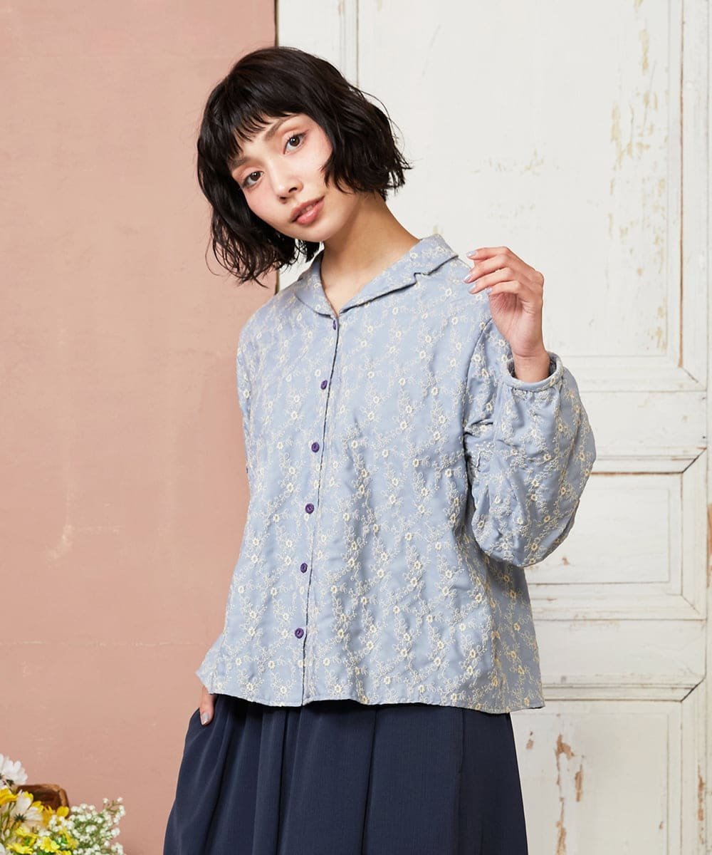 Jocomomola フラワースカラップ総刺繍ブラウス ホコモモラ トップス シャツ・ブラウス ブラック