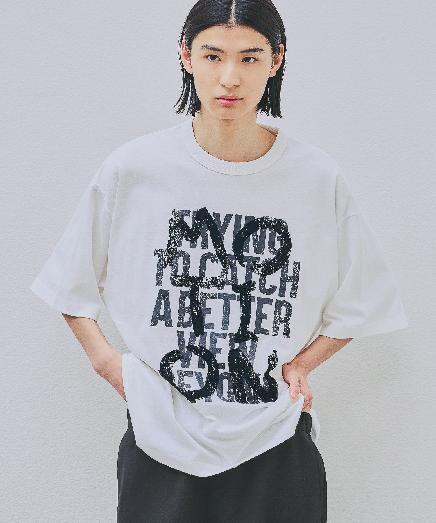 LAKOLE グランジロゴブロックT ラコレ トップス カットソー・Tシャツ ネイビー グレー ホワイト