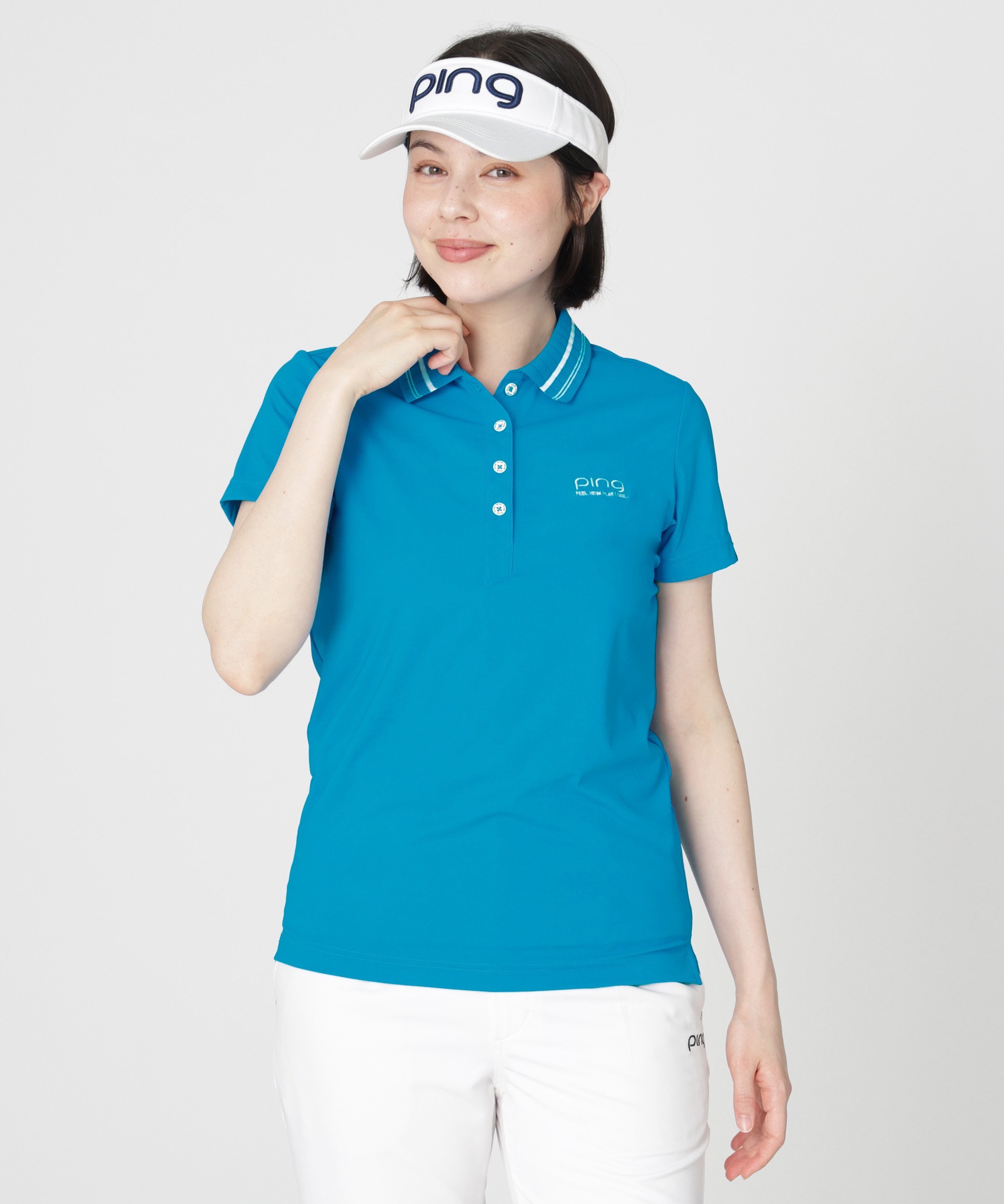 PING APPAREL [PING APPAREL][接触冷感・UVカット]ライン衿半袖ポロシャツ (LADIES) ピン アパレル トップス ポロシャツ ホワイト ブルー ブラック グレー【送料無料】