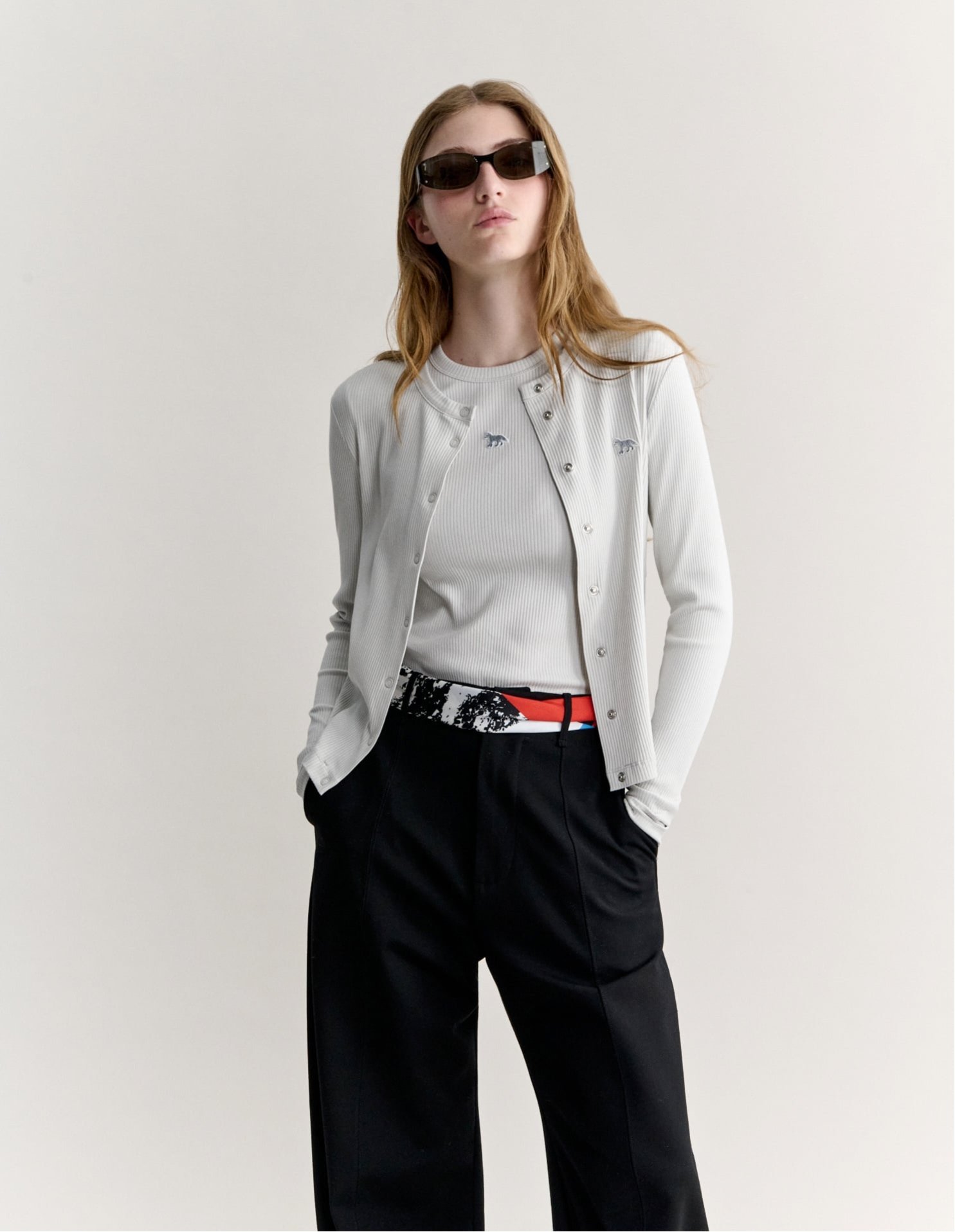 Maison Kitsune MAISON KITSUNE/(W)BABY FOX RIBBED CARDIGAN メゾン キツネ トップス カーディガン グレー ブラウン【送料無料】
