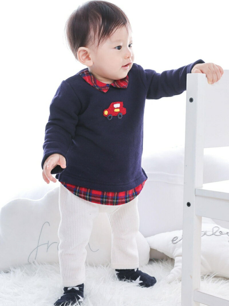 【SALE／50%OFF】SLAP SLIP BABY 車モチーフ トレーナー 裏毛 パンツセット ベベ オンライン ストア スーツ・フォーマル セットアップスーツ ネイビー ホワイトのサムネイル