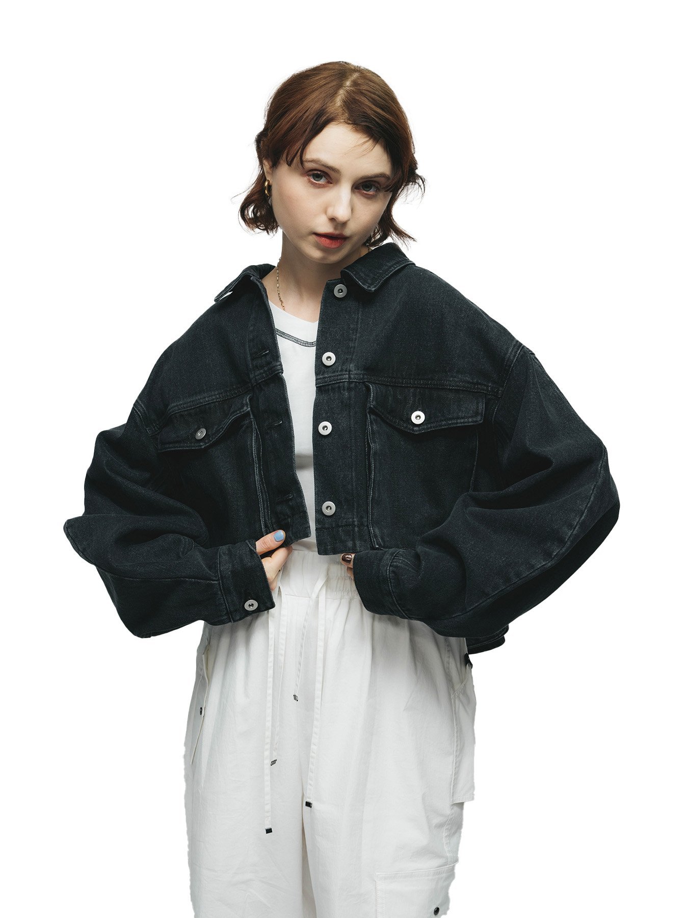 【SALE／46%OFF】LA PEAU DE GEM / led.tokyo / uneven FOIL COVER DENIM OVER JACKET ラポドゥジェム / レッドトウキョウ/アニヴェン ジャケット・アウター デニムジャケット ブラック ブルー【送料無料】のサムネイル