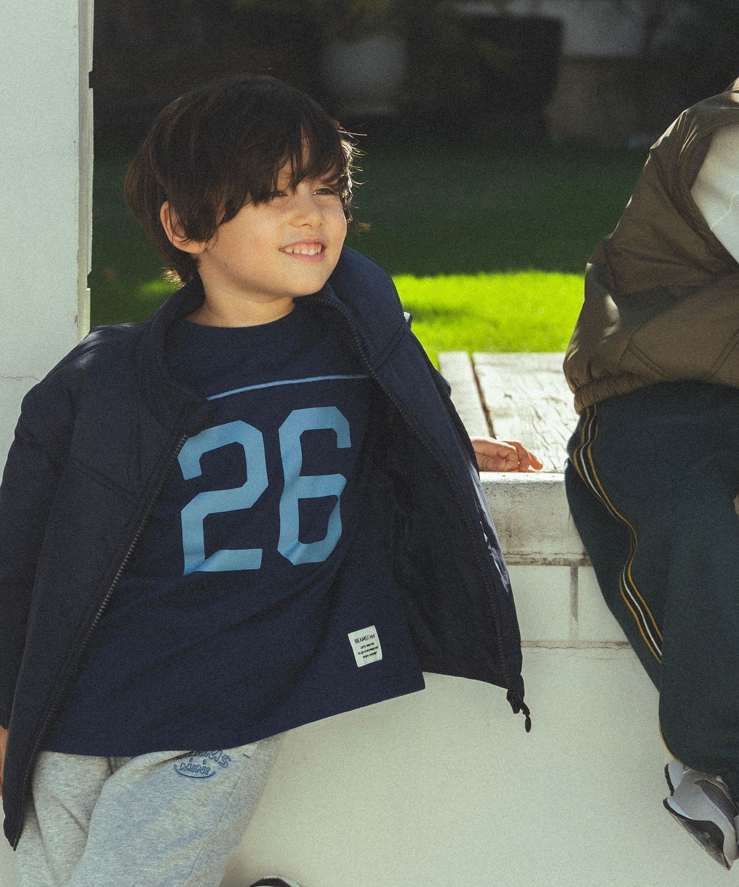 【SALE／20%OFF】BEAMS mini ナンバー ロゴ ロングスリーブ Tシャツ 2025FW(90~130cm) ビームス ミニ トップス カットソー・Tシャツ ベージュ ネイビー