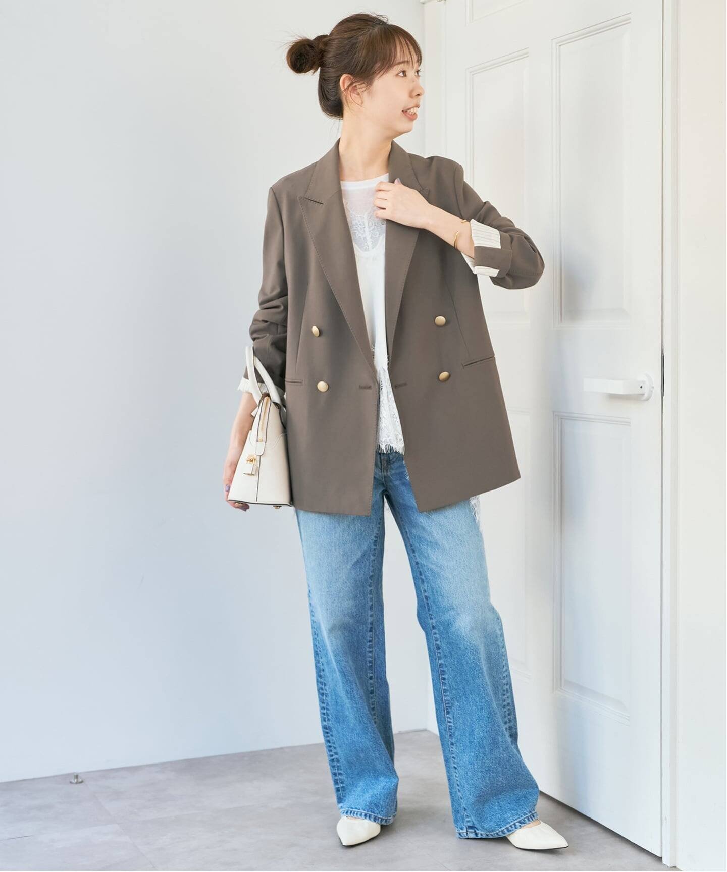 Spick & Span 《追加》プレーンウィーブダブルブレストジャケット スピックアンドスパン ジャケット・アウター テーラードジャケット・ブレザー ネイビー カーキグリーン