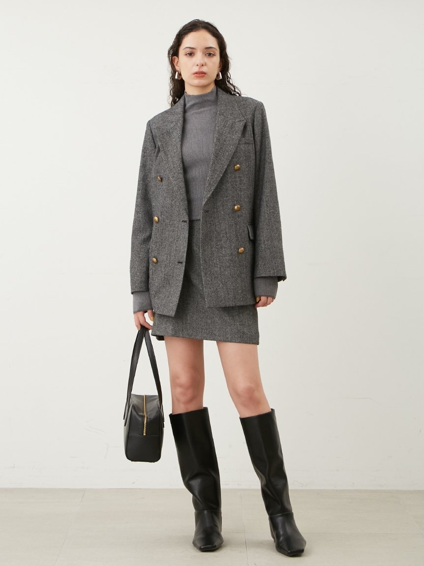 Mila Owen 【WEB限定00サイズ】ダブルウエストツイードミニスカート ミラオーウェン スカート ミニスカート ブラック ホワイト【送料無料】のサムネイル