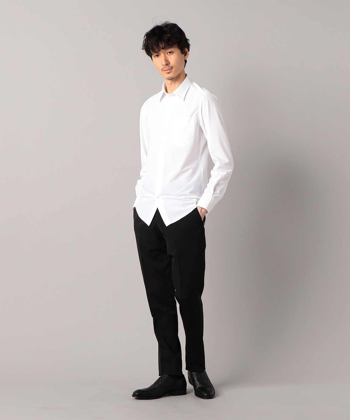 【吸水速乾】トリコット カルゼ SLIM MODEL レギュラーカラーシャツ コムサメン トップス シャツ・ブラウス ホワイト