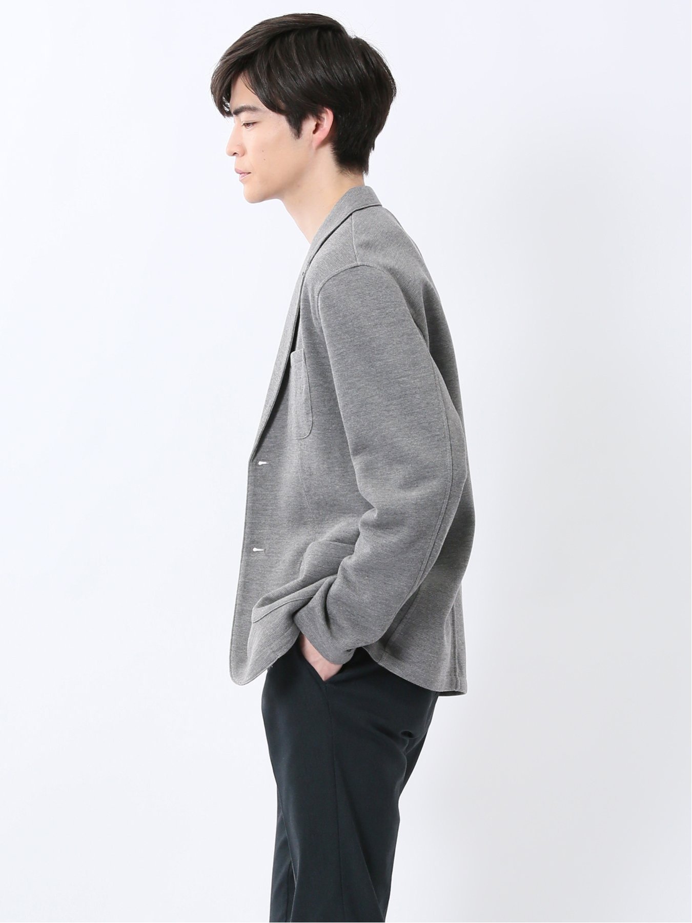 【SALE／30%OFF】m.f.editorial メランジ 裏ボーダー 2ボタンジャケット タカキュー トップス その他のトップス ネイビー グレー【送料無料】
