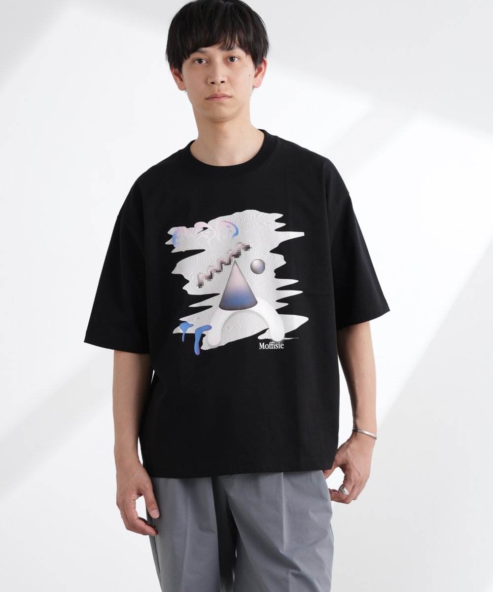 NANO universe 「MOFFISIE」1.0オリジナルプリント Tシャツ 半袖 ナノユニバース トップス カットソー・Tシャツ ブラック ホワイト レッド