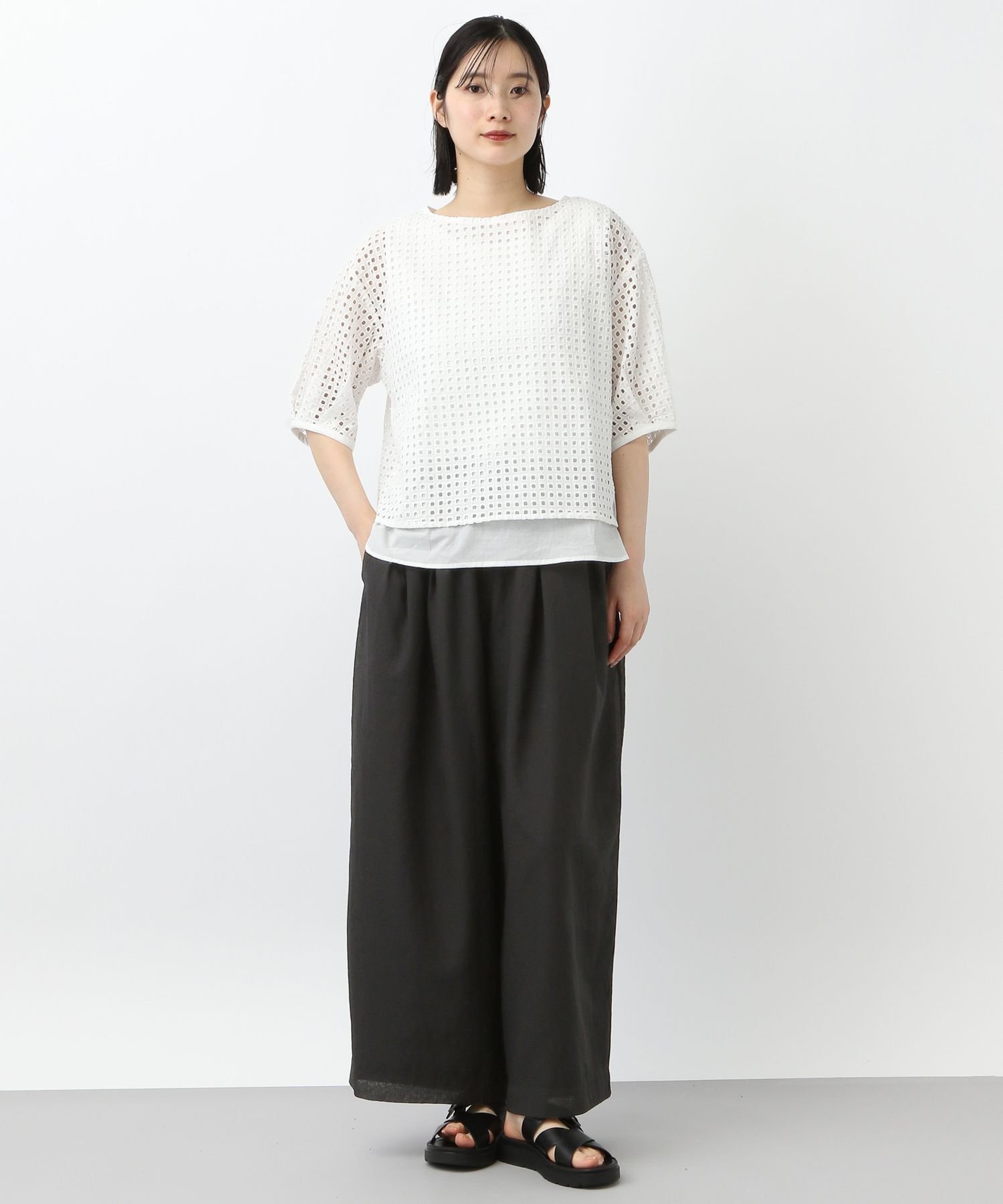 【SALE／50%OFF】natural by clip 《natural by clip》カットワークレイヤードブラウス スタディオクリップ トップス シャツ・ブラウス ブラック ホワイト