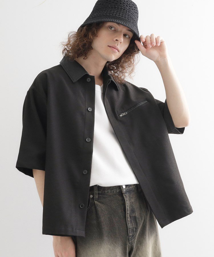 【SALE／55%OFF】tk.TAKEO KIKUCHI 衿配色ワーカーシャツアウター ティーケータケオキクチ トップス シャツ・ブラウス ベージュ ブラック【送料無料】のサムネイル