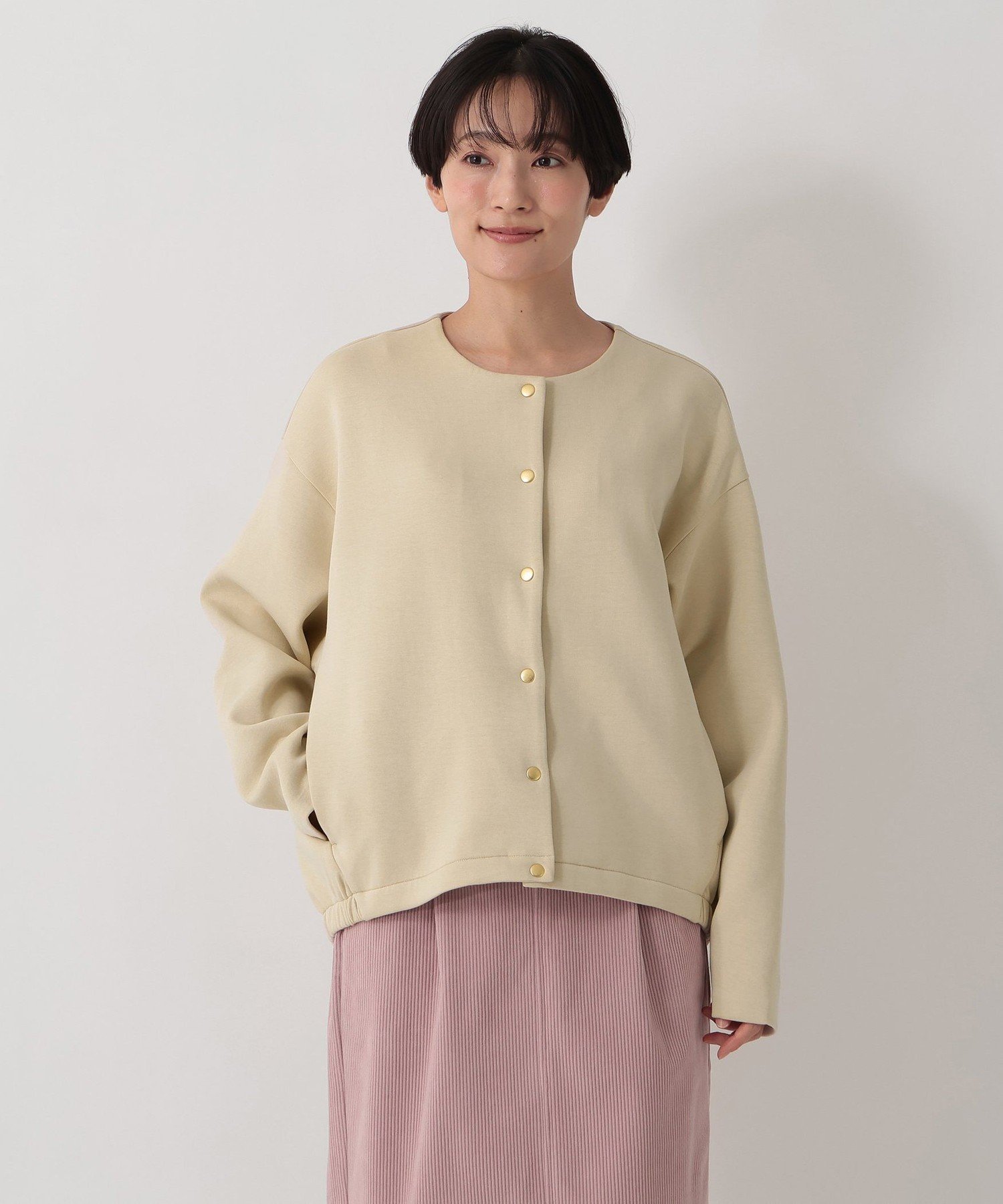 Afternoon Tea LIVING ダンボールノーカラージャケット アフタヌーンティー・リビング トップス カットソー・Tシャツ ベージュ グレー【送料無料】のサムネイル