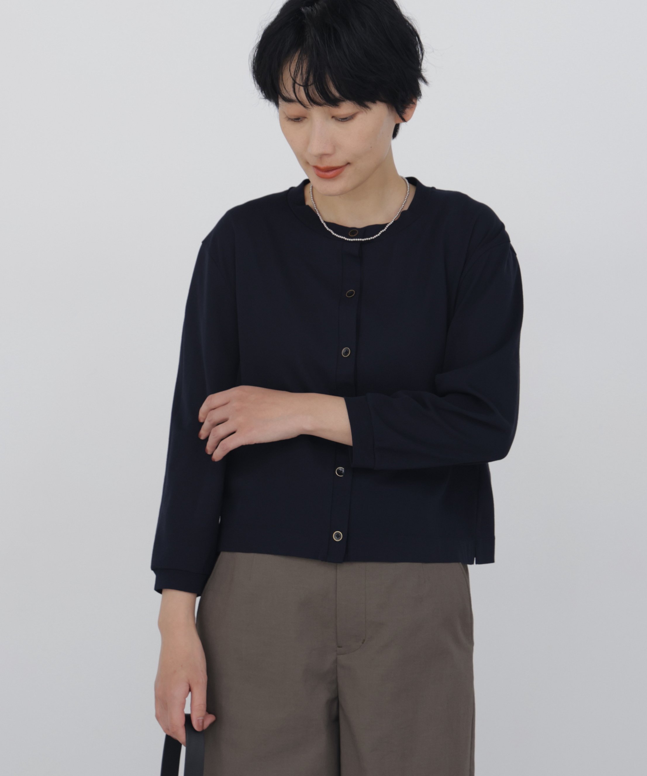 human woman ◆《接触冷感 / 洗える》 フィンリーフライスカットソーカーディガン ヒューマン ウーマン トップス カットソー・Tシャツ ベージュ ネイビー レッド