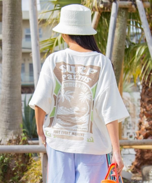 Kahiko 【カヒコ】ビーチリーTシャツ【SURF&Palms】 アミナコレクション トップス カットソー・Tシャツ ホワイト ブラック グリーン ベージュ