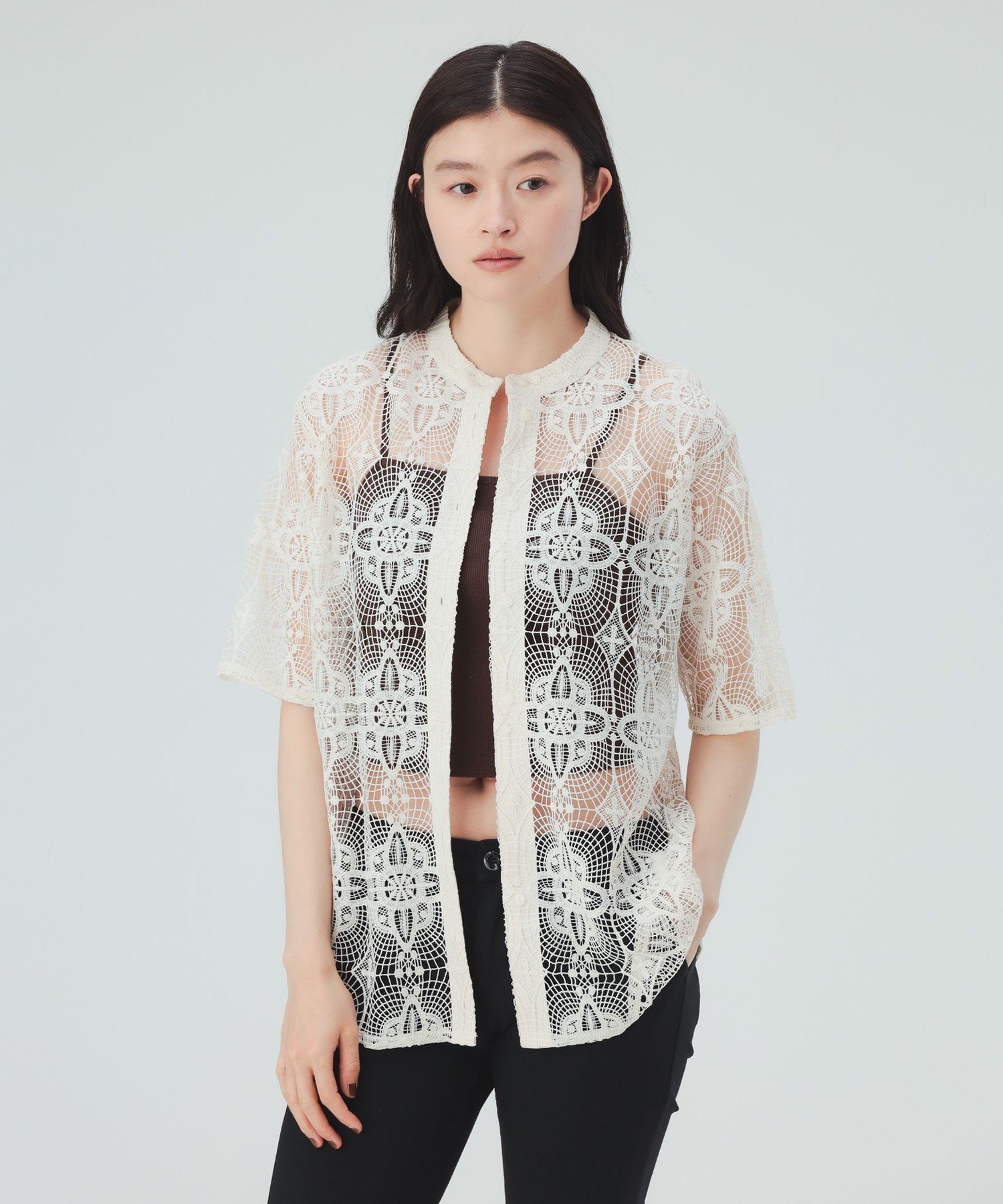 【SALE／30%OFF】BEAMS HEART WOMEN 【7/31新規値下げ】レース ブラウス 26SS 重ね着 レイヤード シャツ 羽織り ビームス ハート トップス シャツ・ブラウス ブラウン ホワイト グレー【送料無料】