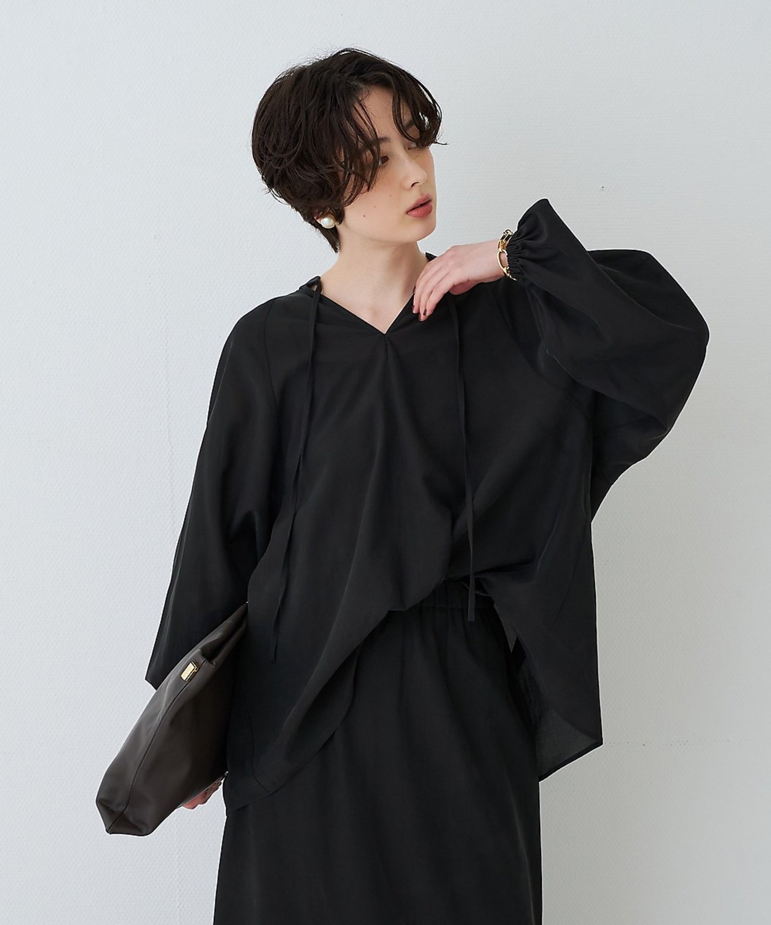 Rouge vif la cle 【セットアップ対応】フィブリルスキッパーブラウス ルージュ・ヴィフ ラクレ トップス シャツ・ブラウス ブラック ブラウン