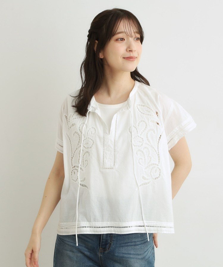 LAURA ASHLEY 【洗える/コットン100%】カットワークレースブラウス ローラ アシュレイ トップス シャツ・ブラウス ブラック ホワイト