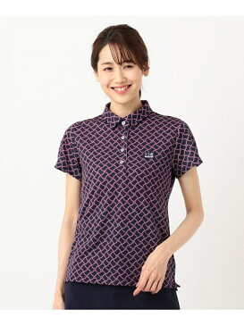 23区GOLF 【WOMEN】【ストレッチ】水引モチーフプリント鹿の子シャツ ニジュウサンクゴルフ カットソー Tシャツ ネイビー ホワイト【送料無料】