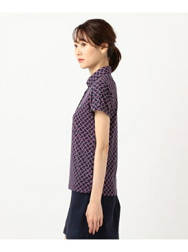 23区GOLF 【WOMEN】【ストレッチ】水引モチーフプリント鹿の子シャツ ニジュウサンクゴルフ カットソー Tシャツ ネイビー ホワイト【送料無料】