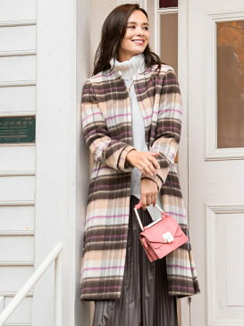 【SALE/10%OFF】Viaggio Blu アルパカシャギーチェックノーカラーコート ビアッジョブルー コート/ジャケット ダッフルコート ピンク ブルー【送料無料】