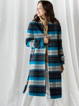 【SALE/10%OFF】Viaggio Blu アルパカシャギーチェックノーカラーコート ビアッジョブルー コート/ジャケット ダッフルコート ピンク ブルー【送料無料】