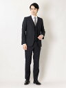 TAKA-Q 光沢ストレッチ スリムフィット 2ボタン3ピーススーツ チェック紺 タカキュー スーツ・フォーマル セットアップスーツ ネイビー【送料無料】