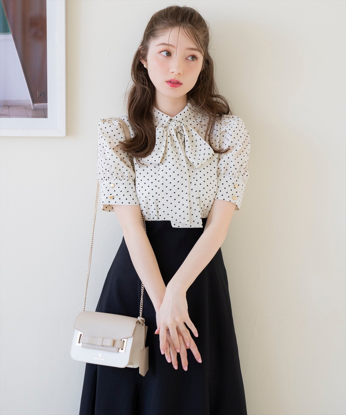 Swingle ドットシフォンドッキングワンピース スウィングル ワンピース・ドレス その他のワンピース・ドレス ホワイト ブラック【送料無料】のサムネイル