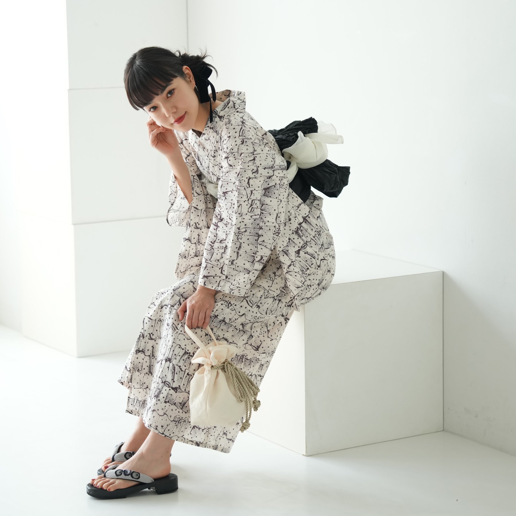 【SALE/40%OFF】Nico@ntique ニコアンティーク 高級変わり織 浴衣3点セット フリルドットパンク マホガニー ウタタネ 着物・浴衣・和装小物 浴衣 ブラウン【送料無料】