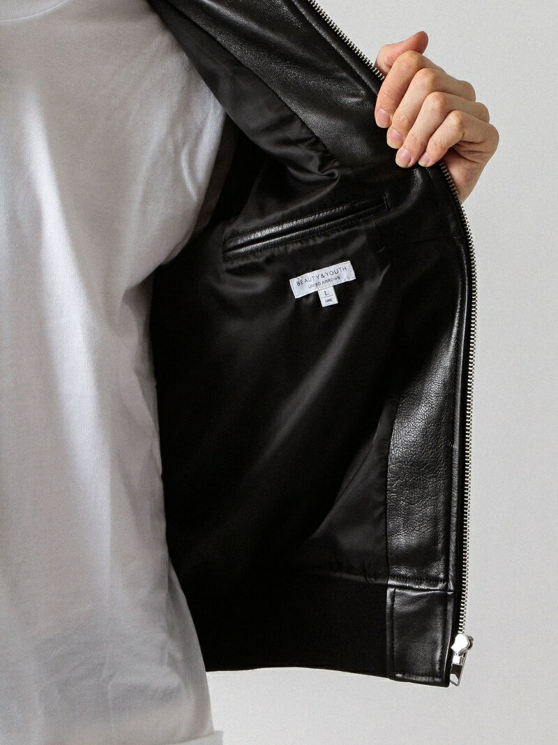 Sheep Leather Bomber Jacket 1225-199-8565: Black