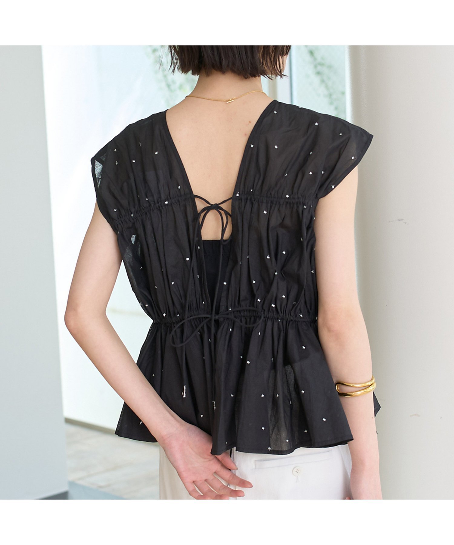 Rouge vif la cle シルバードット刺繍ペプラムブラウス ルージュ・ヴィフ ラクレ トップス シャツ・ブラウス ブラウン ブラック