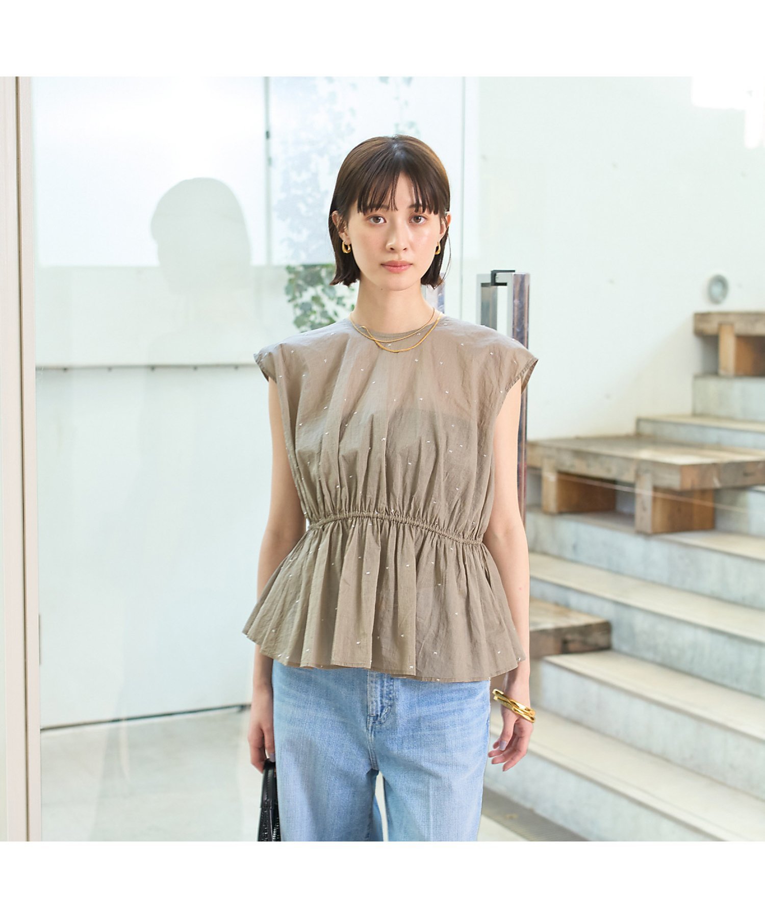 Rouge vif la cle シルバードット刺繍ペプラムブラウス ルージュ・ヴィフ ラクレ トップス シャツ・ブラウス ブラウン ブラック