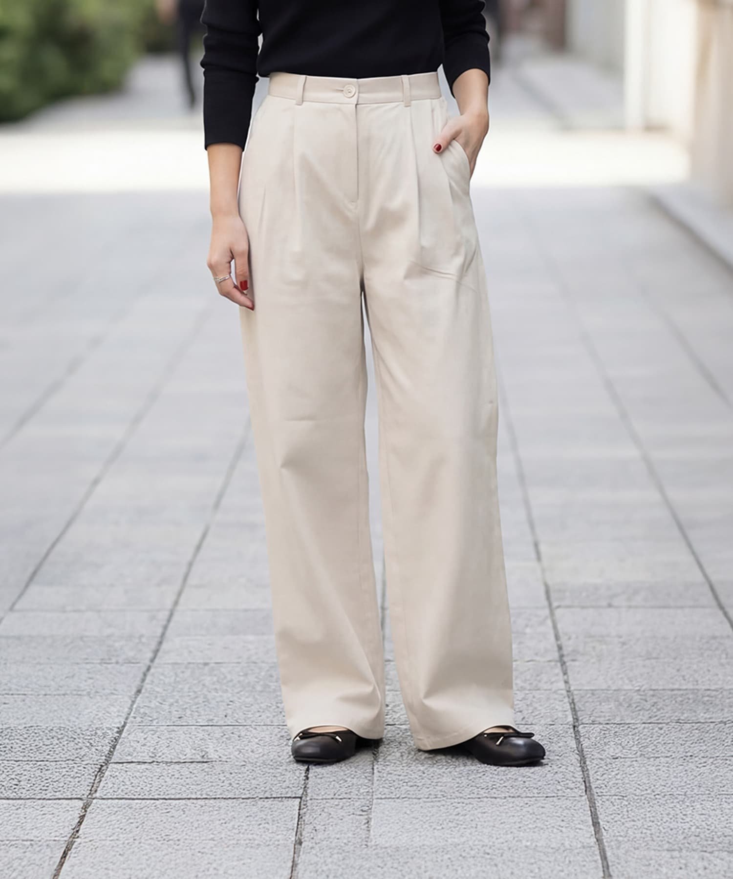 STYLE DELI デニムライクコットンワイドパンツ スタイルデリ パンツ ジーンズ・デニムパンツ ベージュ