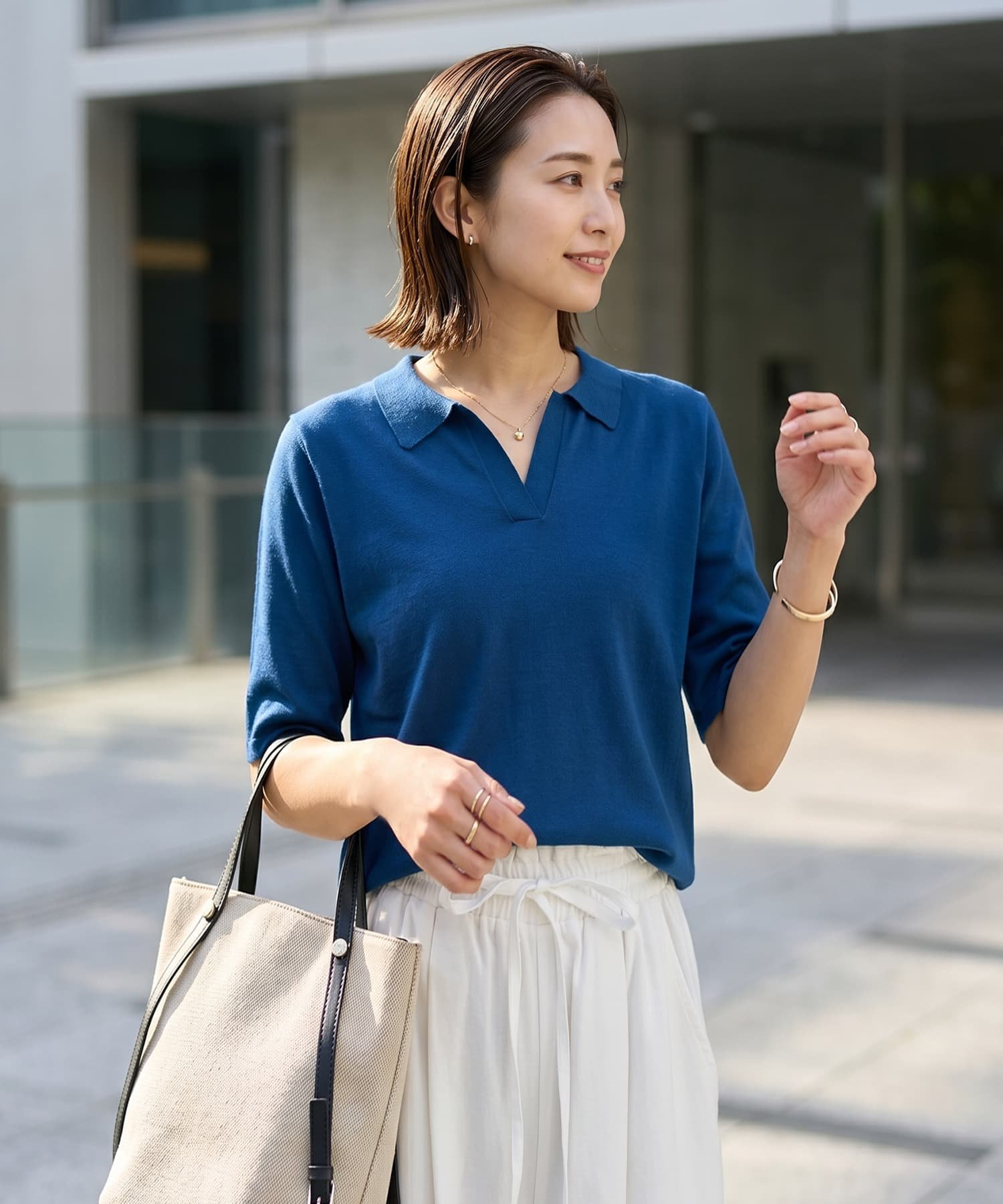 STYLE DELI 薄手シャリ感スキッパーニットトップス スタイルデリ トップス ニット ベージュ ブルー ブラック ホワイト【送料無料】