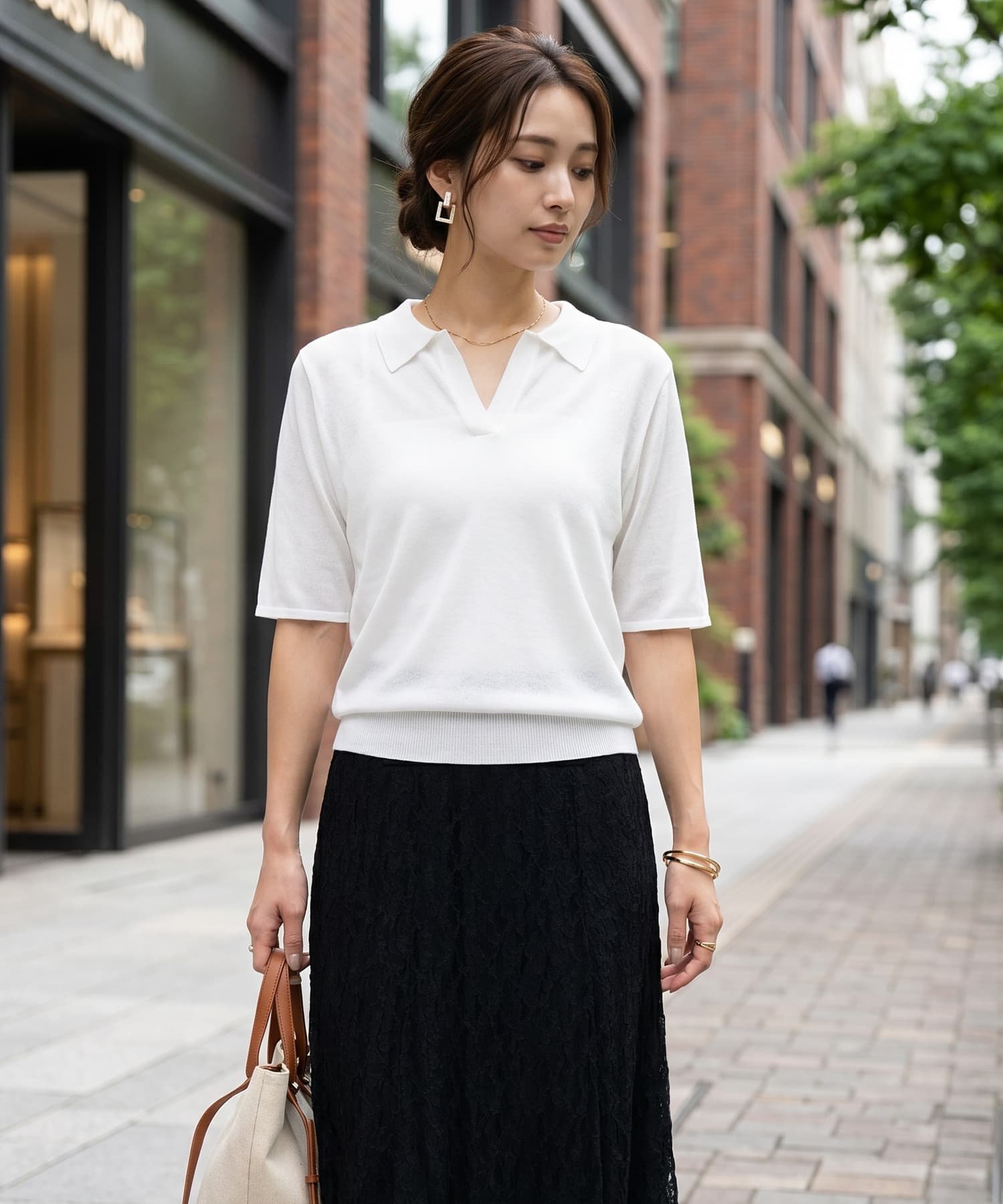 STYLE DELI 薄手シャリ感スキッパーニットトップス スタイルデリ トップス ニット ベージュ ブルー ブラック ホワイト