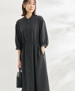 【SALE／50%OFF】ROPE' PICNIC 麻調5分袖バンドカラーワンピース ロペピクニック ワンピース・ドレス ワンピース グレー ベージュ カーキ