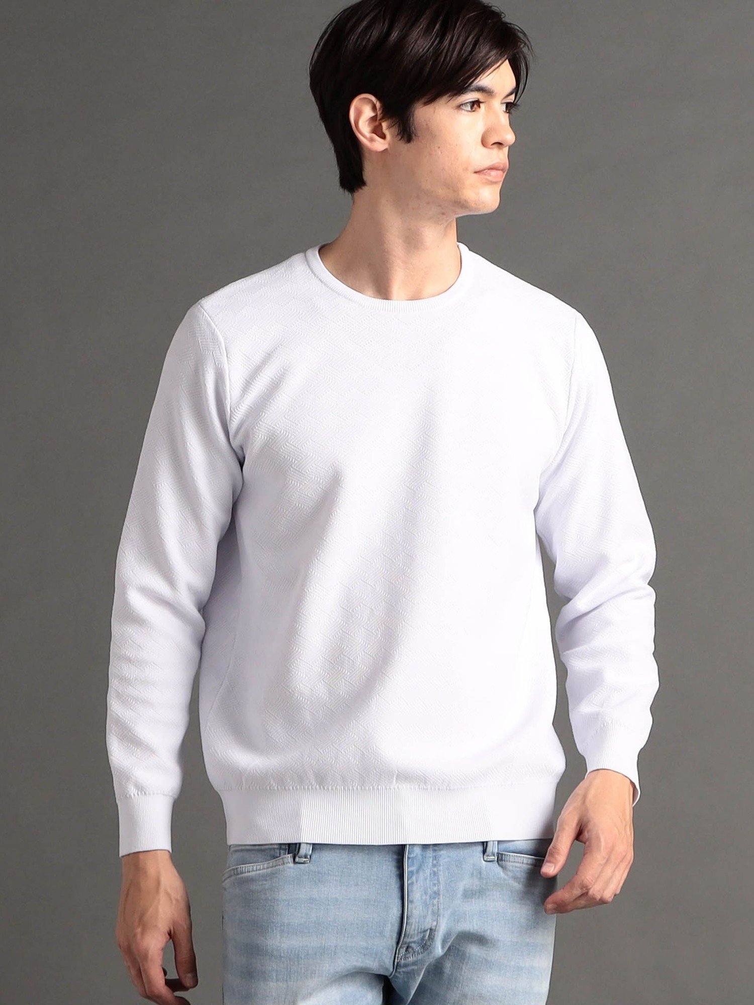 【SALE／60%OFF】MONSIEUR NICOLE ex/tra 【ex/tra】ジオメトリックジャカード クルーネックニット ニコル トップス ニット グリーン ホワイト パープル【送料無料】