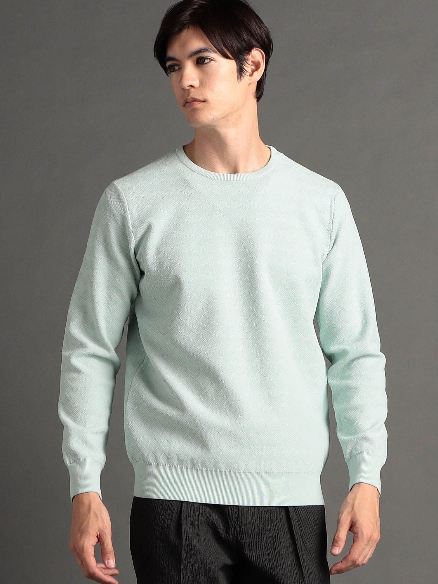 【SALE／60%OFF】MONSIEUR NICOLE ex/tra 【ex/tra】ジオメトリックジャカード クルーネックニット ニコル トップス ニット グリーン ホワイト パープル【送料無料】