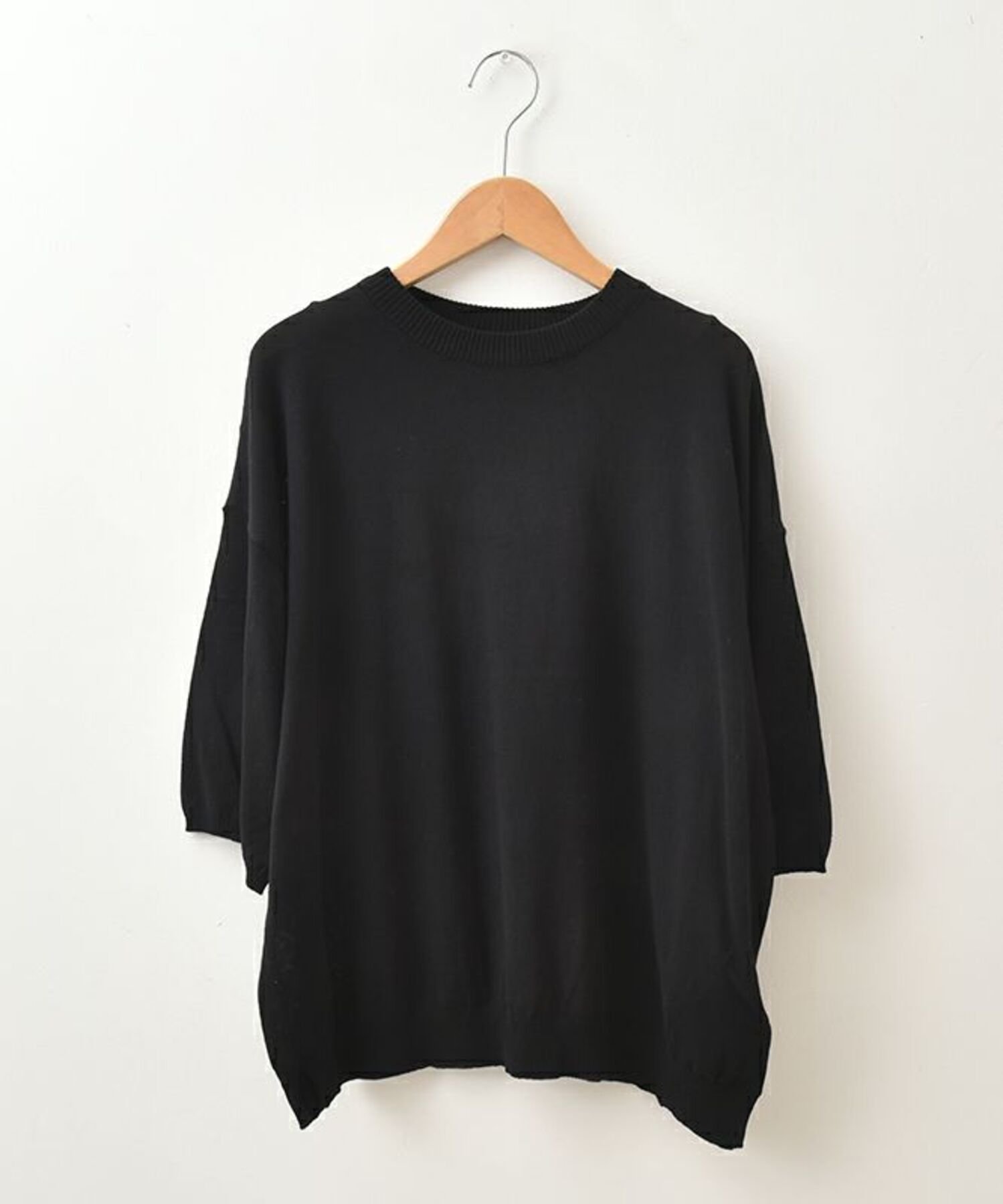 【SALE／20%OFF】hagumu hagumu｜7分袖コットンニット [[MT-0457]][C] ハグハグ トップス ニット ブラック ホワイト【送料無料】