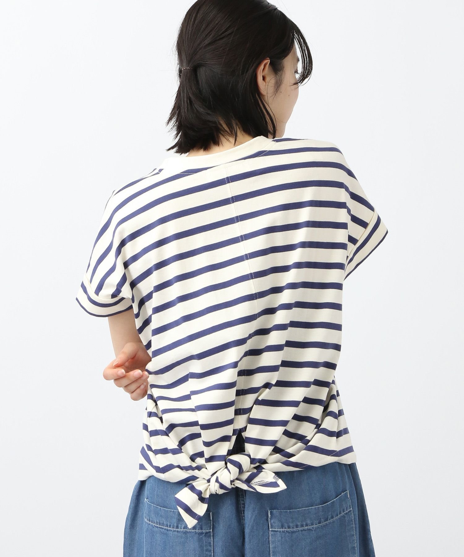 natural by clip 《natural by clip》ボーダーバックノットプルオーバー スタディオクリップ トップス カットソー・Tシャツ ホワイト