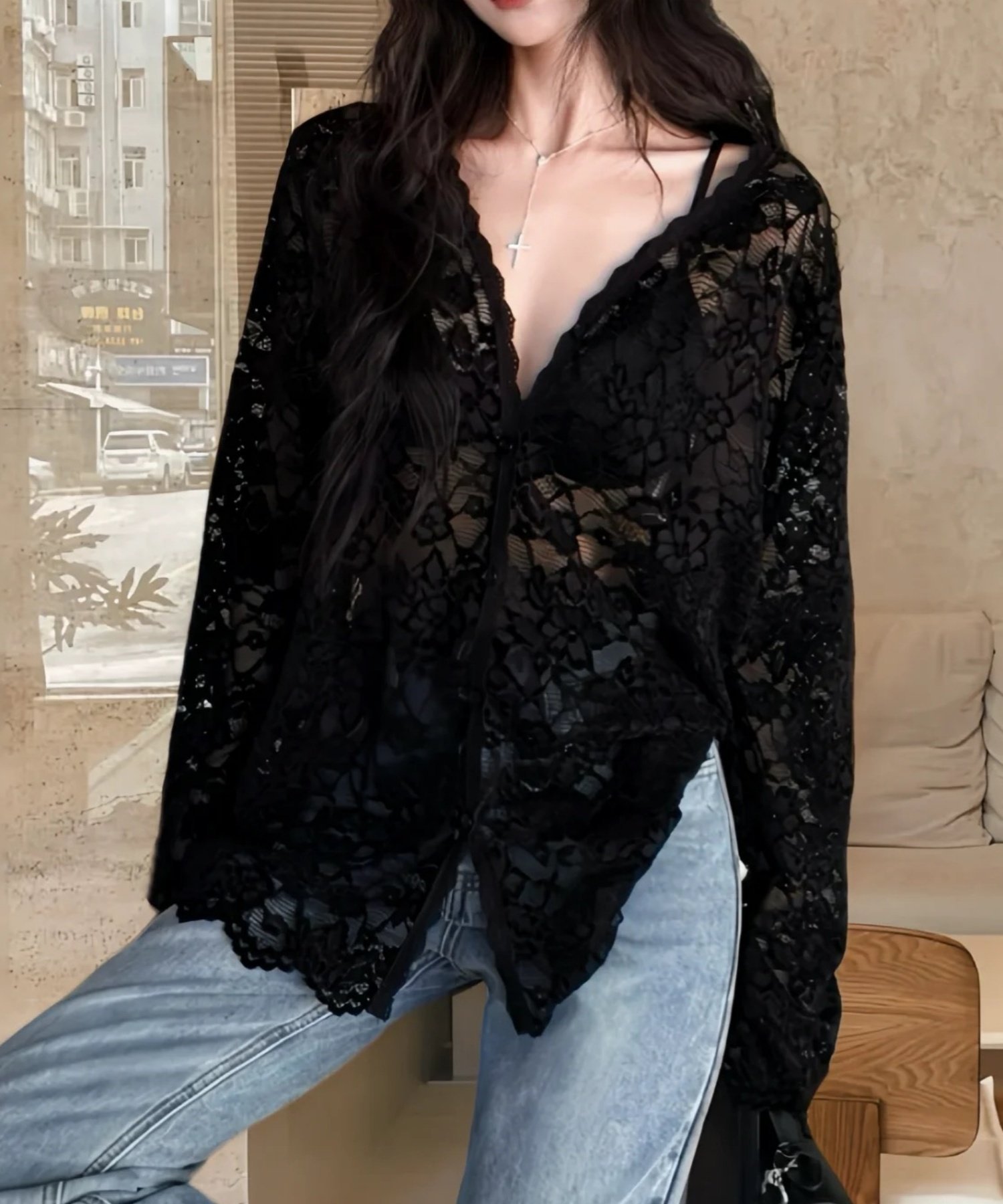 【SALE／9%OFF】Achic フラワーレースVネックシアーブラウス ディアベル トップス シャツ・ブラウス ブ..