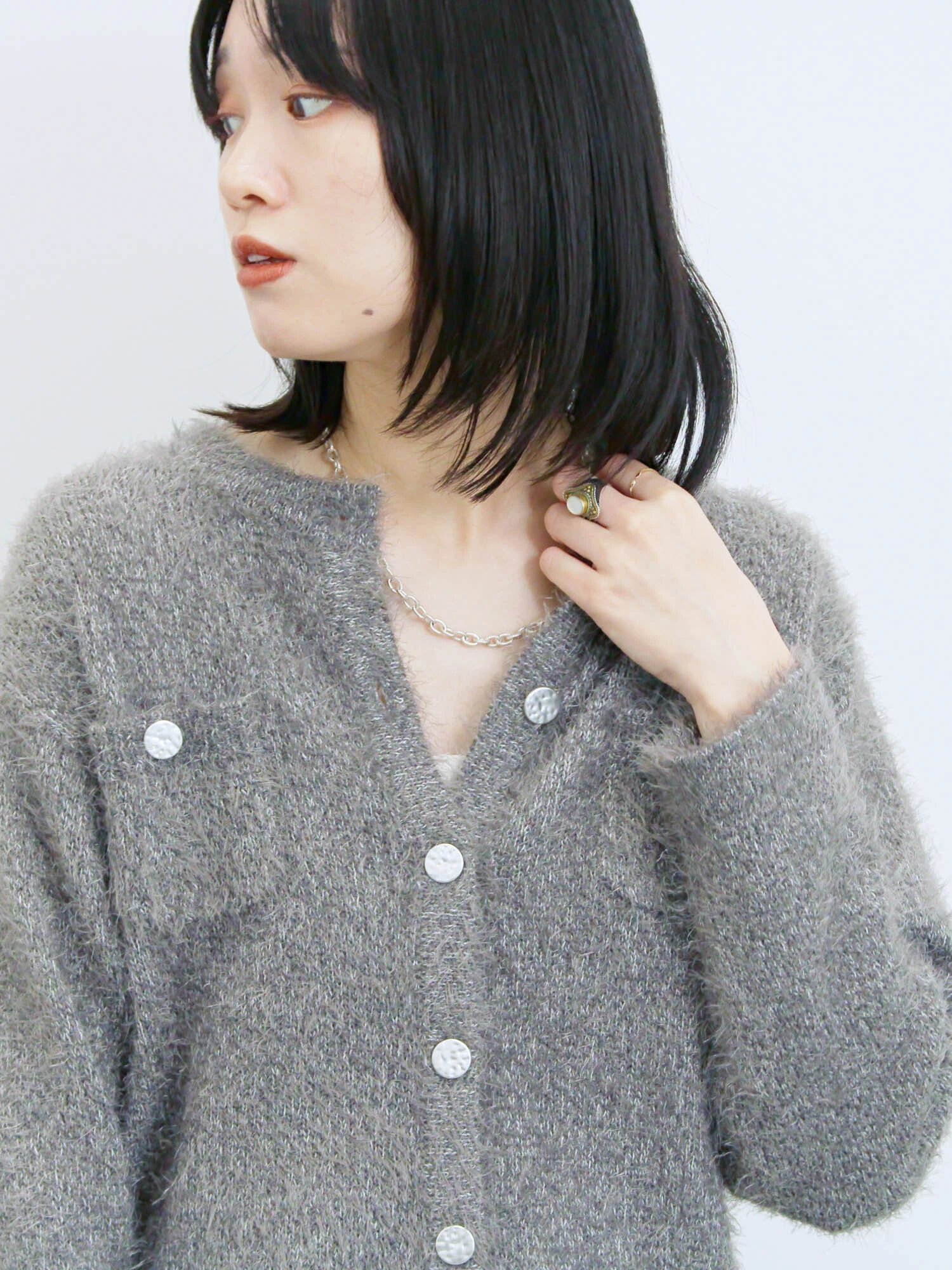 Samansa Mos2 blue フェザーニットカーディガン サマンサモスモス トップス カーディガン グレー ブラウンのサムネイル