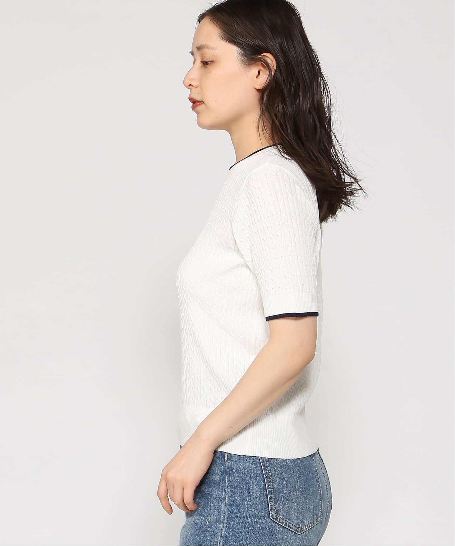 GUESS/(W)LADIES' S/Slv Sweater 半袖ニット ニット ゲス トップス ニット ネイビー ホワイト