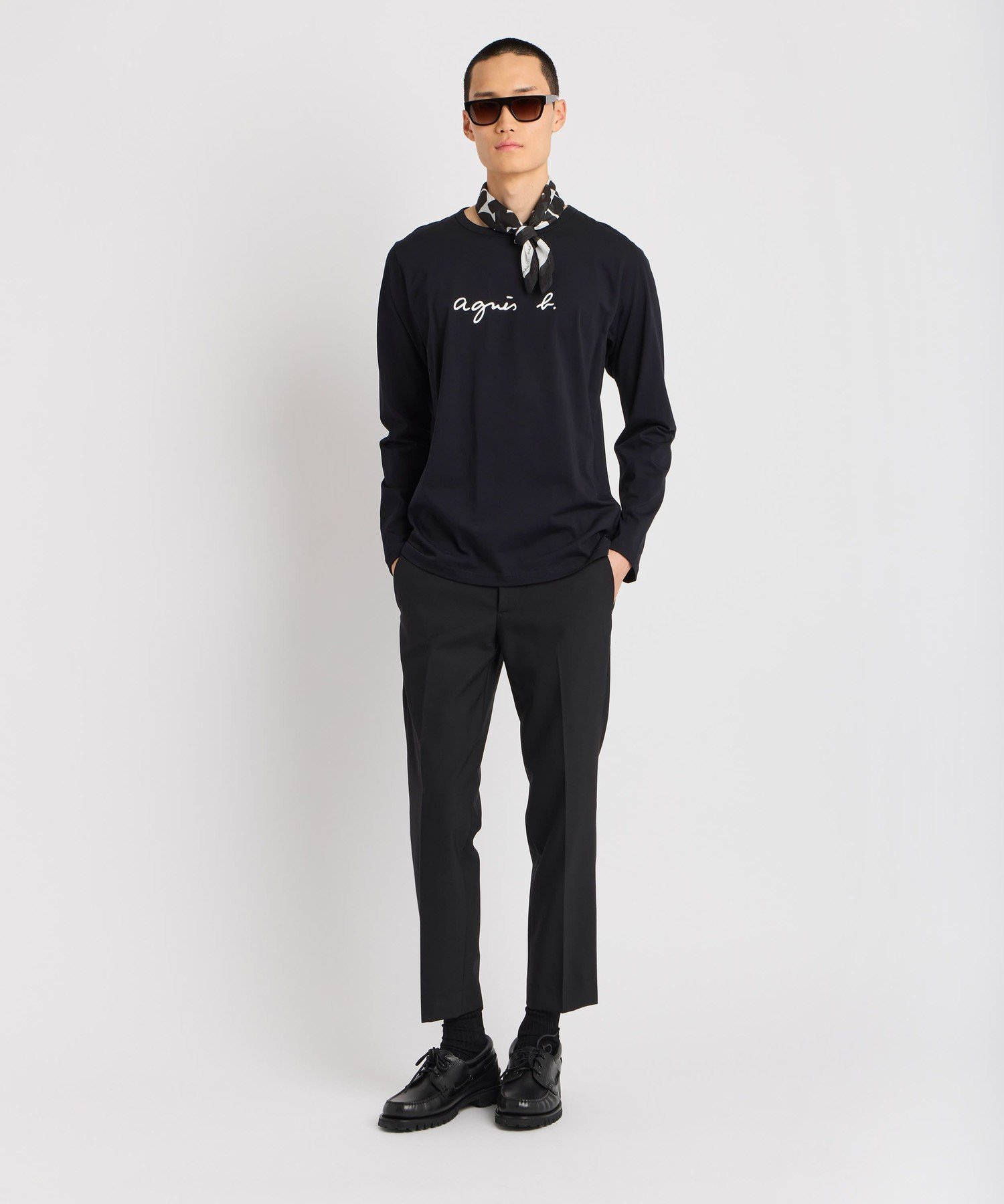 agnes b. HOMME メンズ ロゴ コットン 長袖 Tシャツ "Coulos" アニエスベー トップス カットソー・Tシャツ ブラック【送料無料】