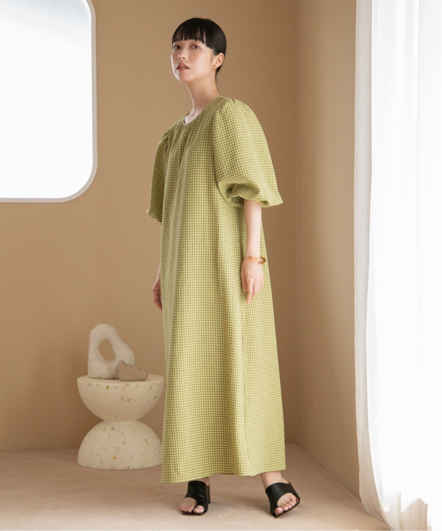 LOWRYS FARM チェックバルーンスリーブワンピース ローリーズファーム ワンピース・ドレス その他のワンピース・ドレス イエロー オレンジ ネイビー ブラウン ブラック【送料無料】のサムネイル