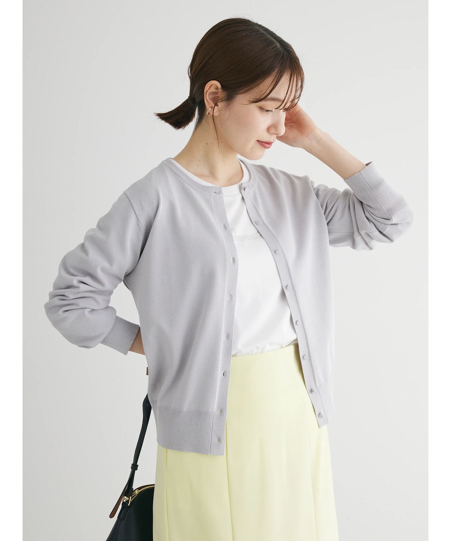 【SALE／50%OFF】Green Parks 洗える クルーネックカーディガン グリーンパークス トップス カーディガン ホワイト グリーン ベージュ グレーのサムネイル