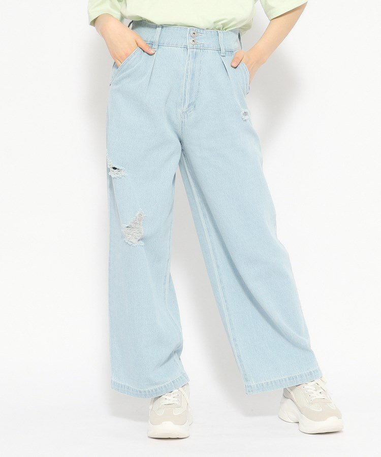 【SALE／55%OFF】PINK-latte 【大人気】ダメージデニムパンツ ピンク ラテ パンツ ジーンズ・デニムパンツ ブルー ブラックのサムネイル